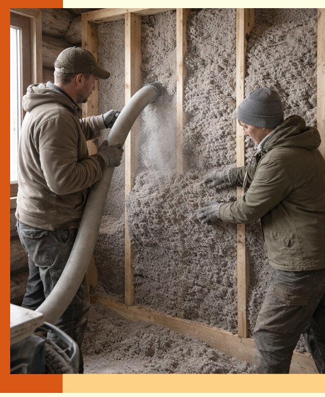 Утепление бревенчатого дома эковатой в Северодвинске