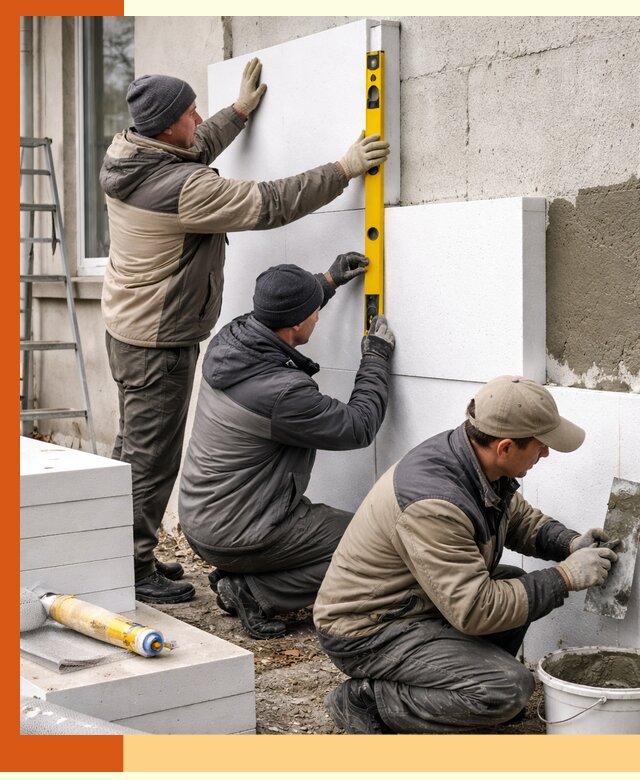 Утепление пенопластом наружных стен и фасадов в Северодвинске